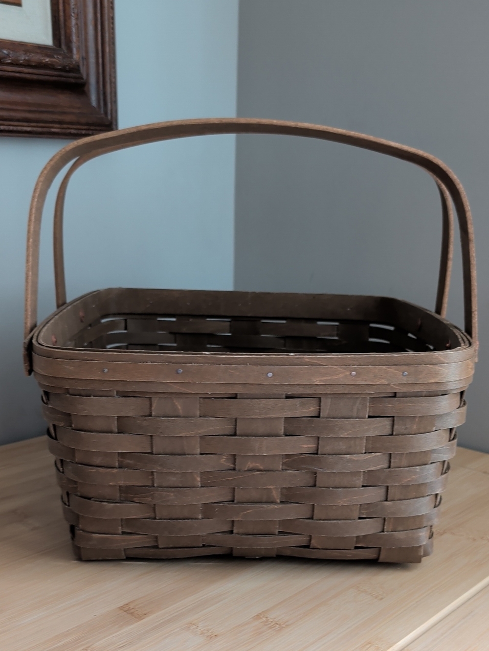 Longaberger Vintage Brown Handwoven Cake Basket with Double Handles